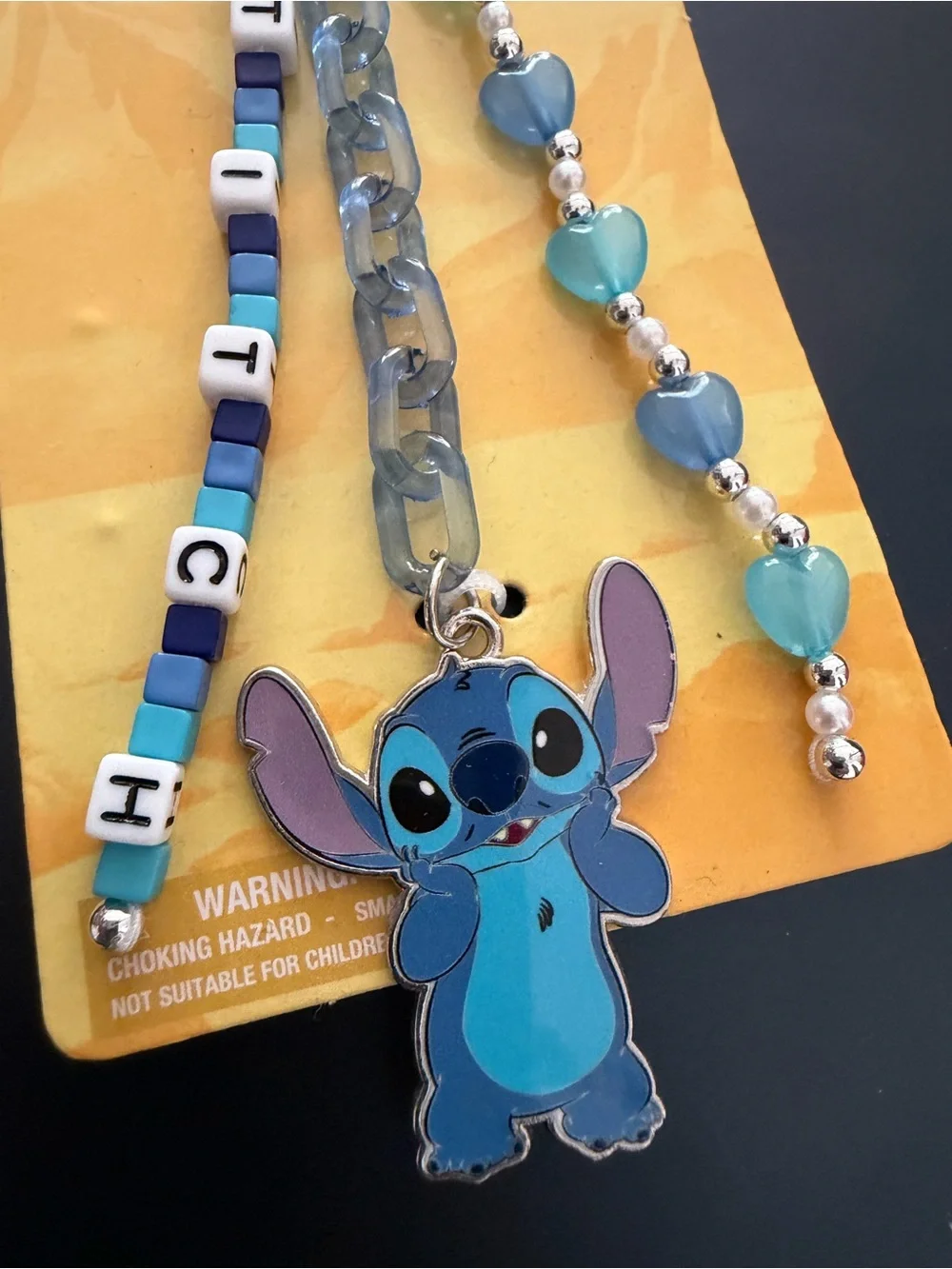 Disney Blue Stitch Beaded Keychain with Heart Charms bag Charm